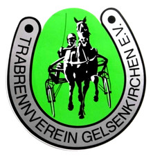 Werbe-Aufkleber Trabrennen Gelsenkirchen Feldmark Pferdesport Sulky Hufeisen