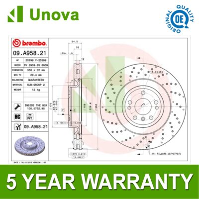 Brake Disc Front Unova Fits Mercedes M-Class GLE 2.1 CDi D 3.0 3.5