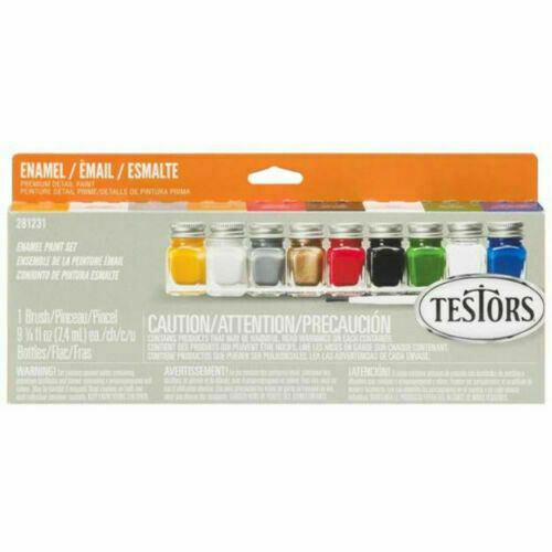 TESTORS Enamel Paint Set 8 Primary Colors w/ Thinner Brush 2