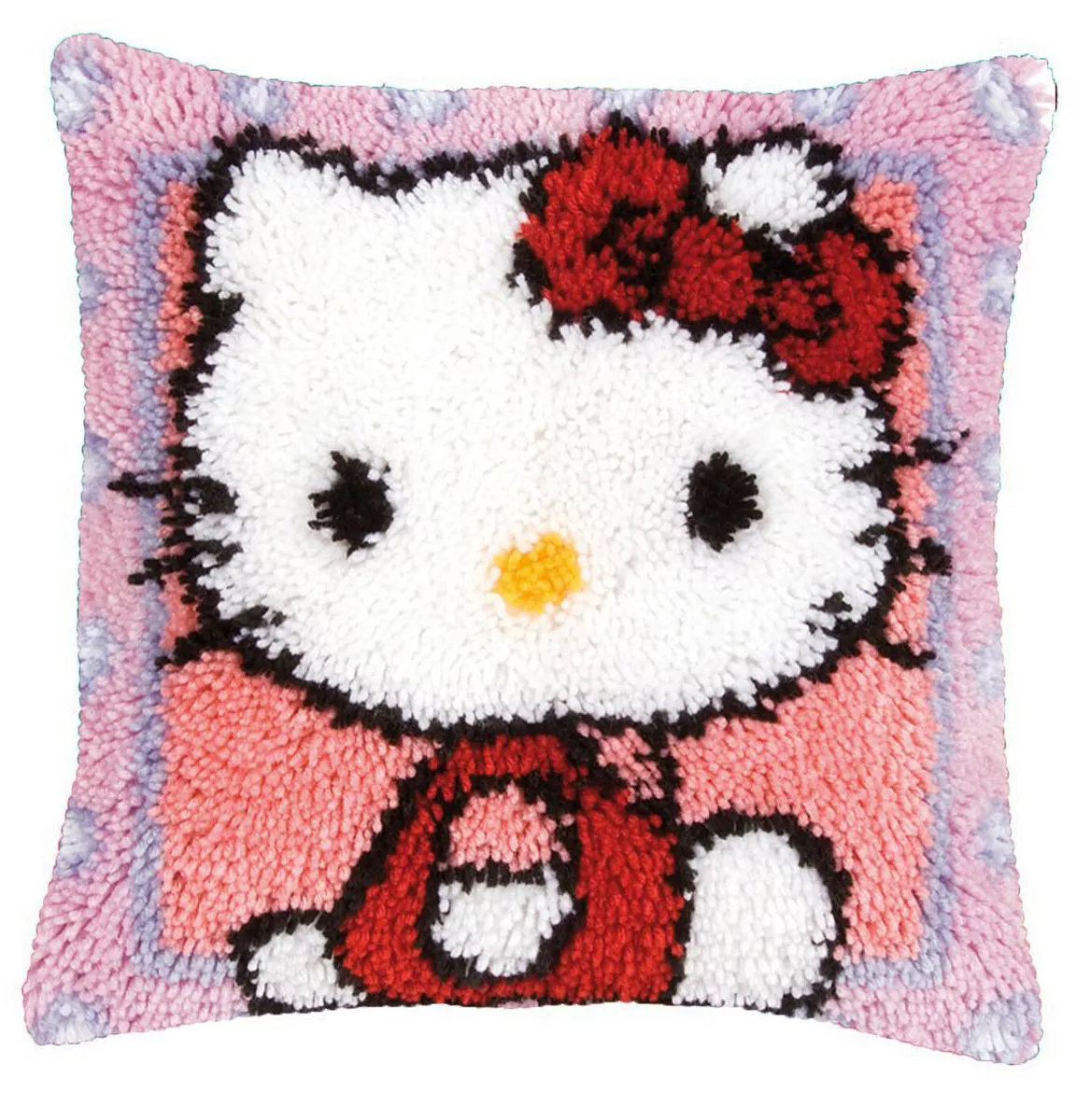 LATCH HOOK PILLOW KIT - 15.7 X 15.7 INCHES - RED HELLO KITTY