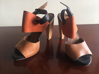 Wittner Vintage Retro Wood Heel Leather Orange Black Mocha