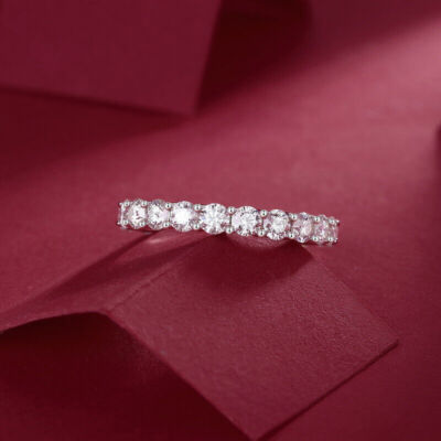 3MM Round Cut Moissanite A mere glimpse Eternity Ring Women 925 Sterling Silver