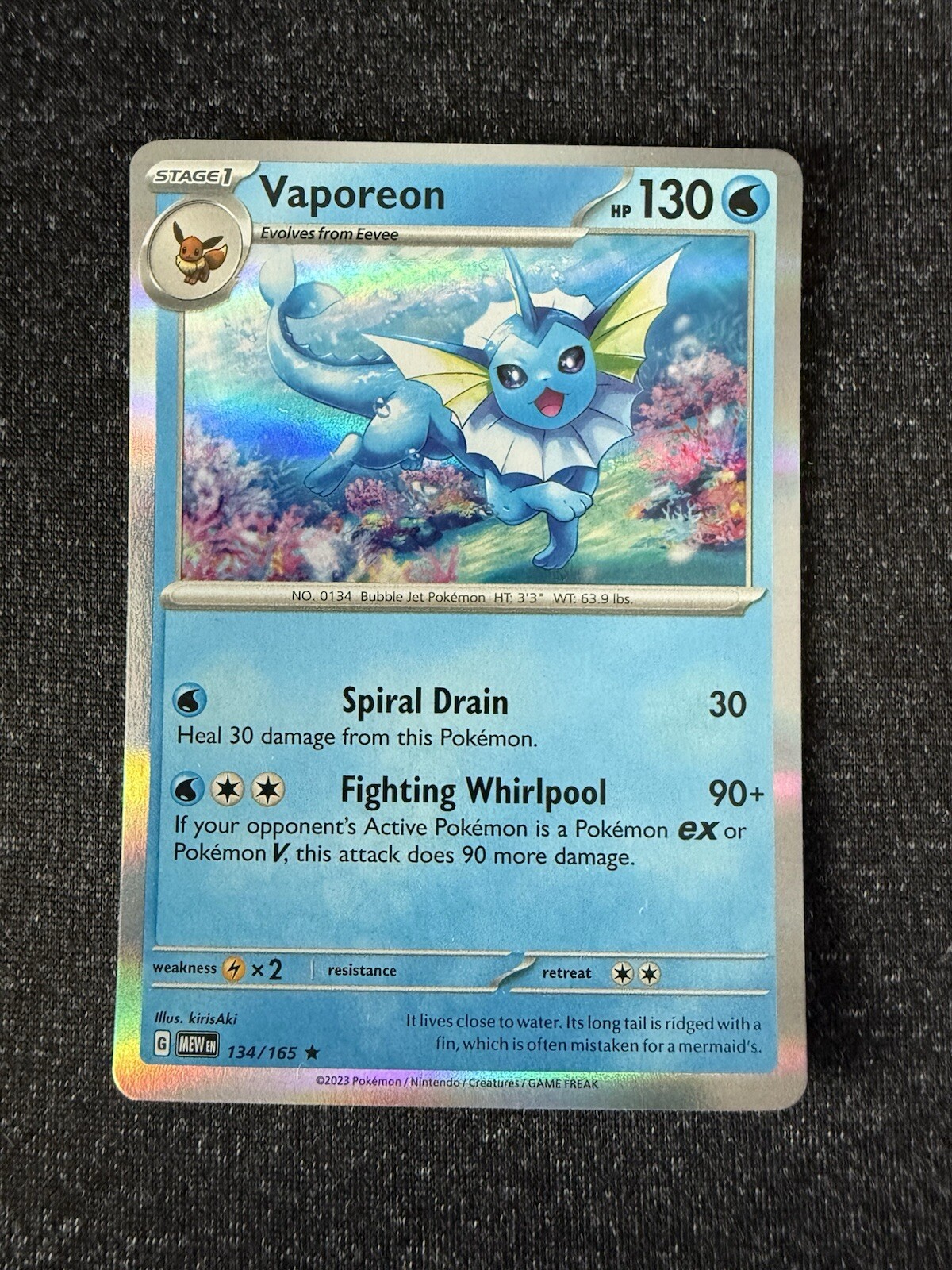 Vaporeon 134/165- Pokemon 151- Holo Rare- NM/M