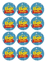 set of 12 boy story, edible paper, cupcake cookie toppers CHOOSE SIZE