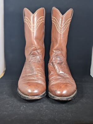 Justin Ostrich Leather Cowboy Western Boots Brown Embroidered Men\'s 10 D Justin USA Brown Ostrich Skin Roper Western Cowboy Boots  main image 3