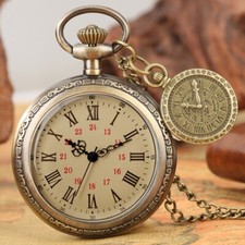 Bronze Retro Pocket Watch Open Face Deisgn Unisex Quartz Watches 80cm Chain