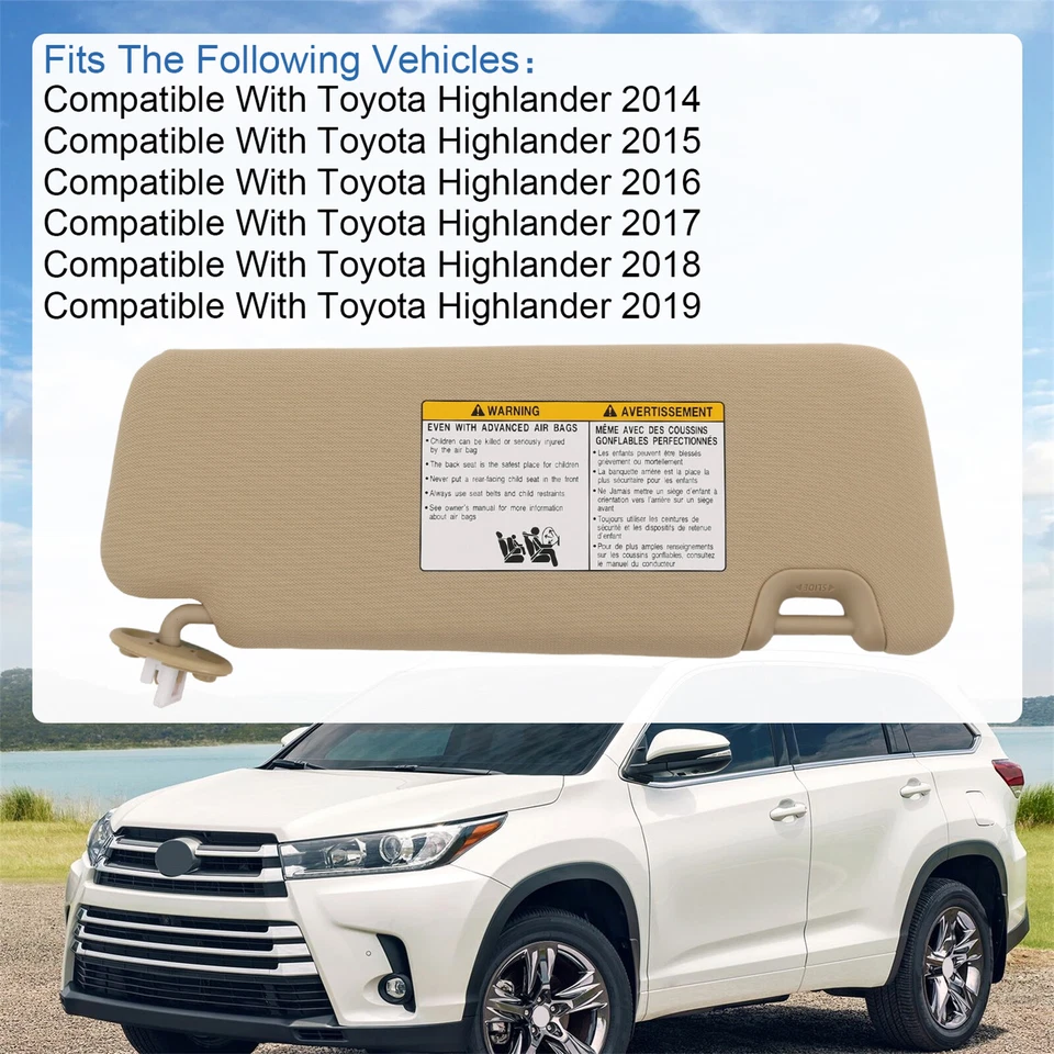 Parasol lado conductor izquierdo beige 74320-0E074-A0 para Toyota Highlander 14-19 3,5 L Foto 3 de 4