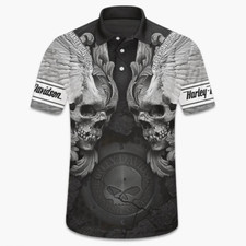 Harley--Davidson Polo 3D Print Skull Wing, For Unisex Fans, S-5XL, Free Shipping