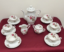Rose Pattern Tea Pot with Cups Saucers 6 Cream Pitcher  Sugar Bowl w/Lid Vtg