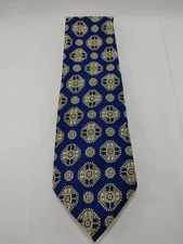 Vintage Richman Brothers Tie Blue Geometric 53"x4.5" USA Made Polyester Necktie
