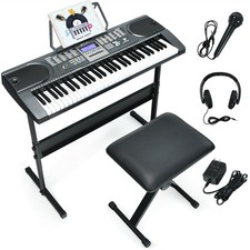 61-Key Electronic Keyboard Piano Starter Set w/Stand Bench Headphones