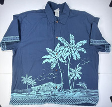 Disney Store TIKI KINGDOM Blue Mickey Minnie Hawaiian Camp Shirt Men's XL