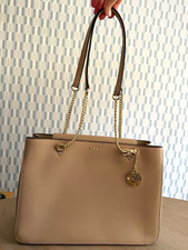 DKNY Beige Tote Shoulder Bag Gold Chain Strap...