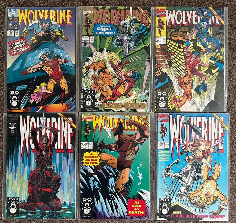 Marvel Wolverine #40-45 (6 issues) 1991, 1st Printing, bagged, High Grades