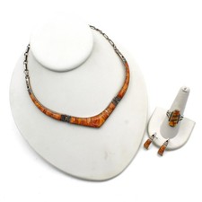 Southwest Signed Sterling Oyster Shell Turquoise Inlay Jewelry Lot of 3 #S5680-5