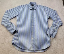 David Donahue Dress Shirt Mens 15.5-32/33 Blue Stripe French Cuff Long Sleeve