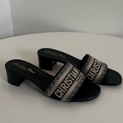 Authentic Christian Dior Women's Black Logo Slide Heel Shoes Size