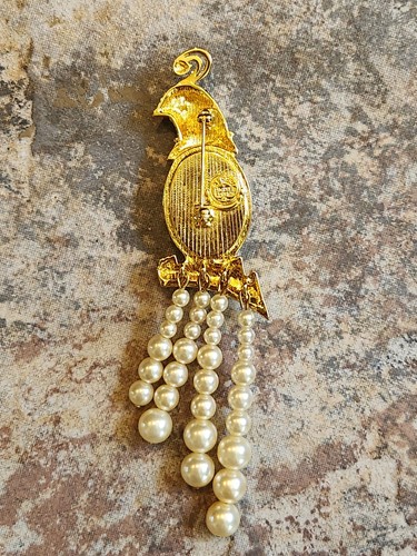 Vtg Edgar Berebi Rhinestone Faux Pearl Gold Tone Quail Brooch Limited Edition - Picture 3 of 4