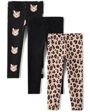 ,Baby Girls,and Printed Leggings, multipacks,Leopard/Black/Animals,5 Years