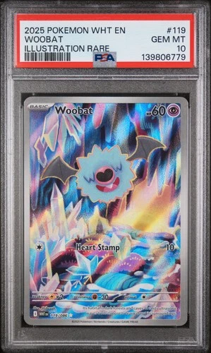 2025 POKEMON WHT EN-WHITE FLARE ILLUSTRATION RARE #119 WOOBAT PSA 10