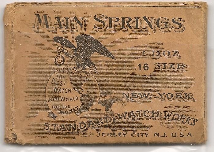 8 Coiled Main Springs Size 16 Unused : Standard Watch Works   Jersey City N.J.