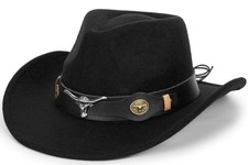 Wide Brim Men and Women's Western Cowboy Hat Fedora-Jazz-Hat Medium Black-03