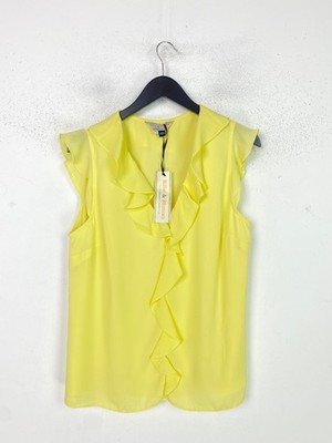 Billie & Blossom Yellow Ruffle Blouse V-Neck Sleeveless Chiffon UK 18 NEW