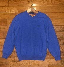 Vintage Paul  Shark Yachting Wool V Neck Sweater 100 Wool Blue Large