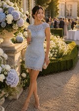 Alice + Olivia Blue Lace Open Back Mini Dress - Sz 4