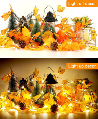 3PCS Fall Leaf Garland with 60 LED Lights 24.6FT Thanksgiving Halloween Decor