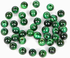 Natural Gemstone 8Mm round Loose Beads Big Hole 2.5Mm Sized 40Pcs Green Tiger'S