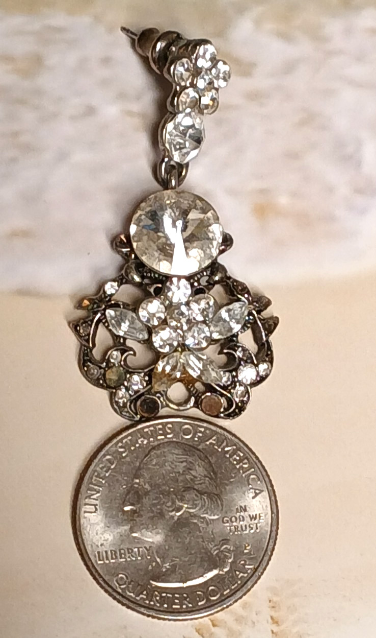 Sparkling Silver Tone Large Clear Rhinestone Dang… - image 6