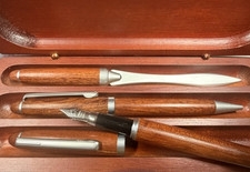 Set 3 Fountain Pens Genuine Iridium Point Germany Ball Point Opener Wooden Case
