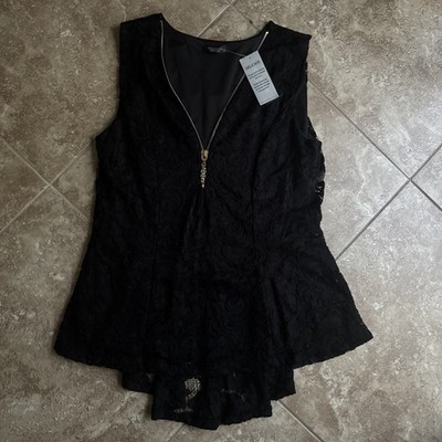 Crossroads Black Women's Sleeveless Lace Top with Zip Front Size 16
