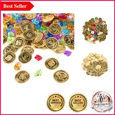 Pirate Treasure Set: 240 Pieces of Gold Coins  Gems for Parties  Play