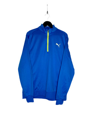 Puma Herren Blau Sport Lifestyle Fleece Quarter Zip Pullover Sweatshirt Größe XL