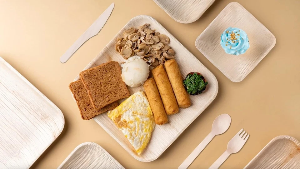 24Pcs Disposable Palm Leaf Plate, 12X Large Square, 12X Small Side Plates, like  - Image 3 of 4