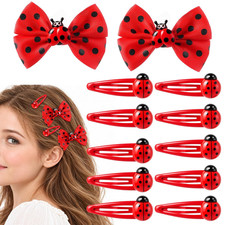 2 Pcs Large Ladybug Hair Clips with 10 Pcs Small Ladybug Snap Clips