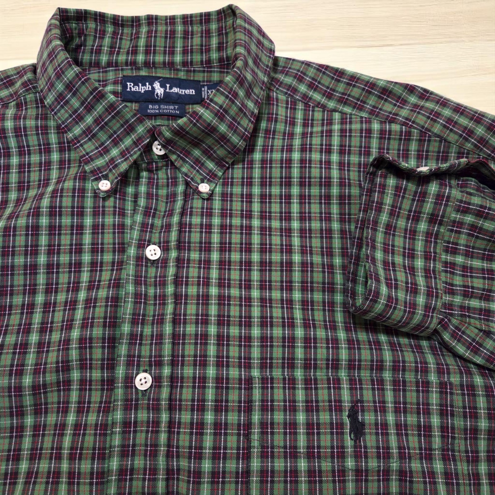 Ralph Lauren camicia grande verde a quadri vestibilità classica casual pony cotone uomo XXL