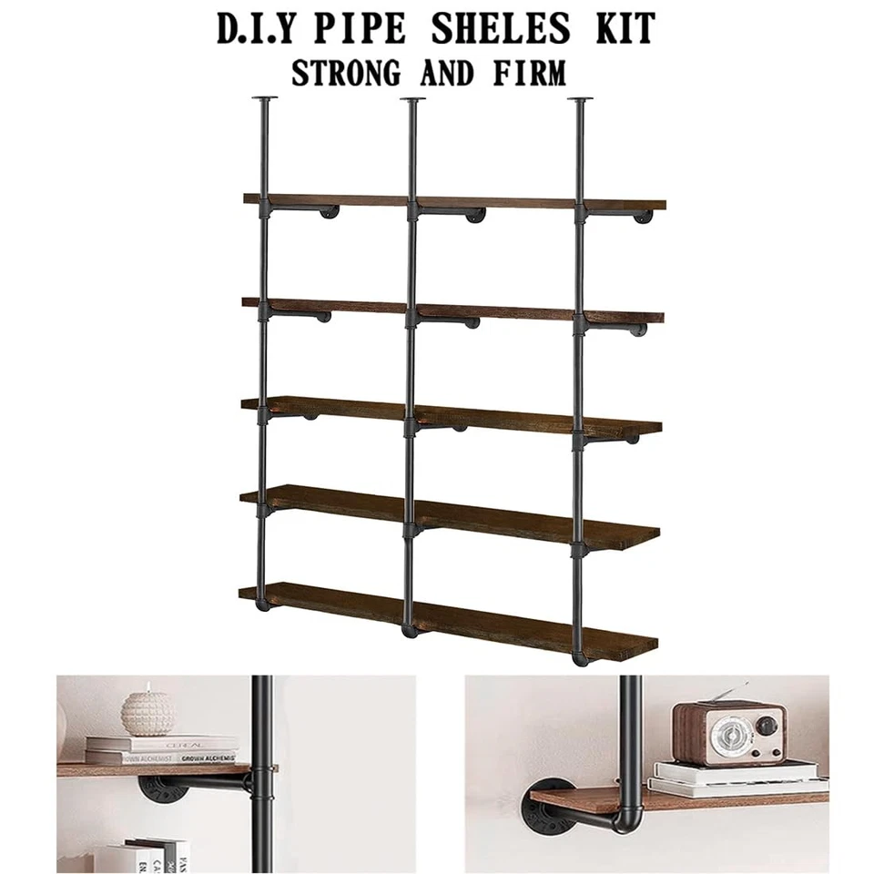 Estantes para Tubos de Hierro Industriales, Juego de 3 Niveles 5.5" Alto 12" Profundidad, Hágalo Usted Mismo Boo Abierto... Foto 4 de 4