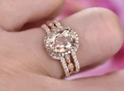 14K Rose Gold Plated 2Ct Oval Cut LabCreated Morganite Wedding Bridal Set Ring