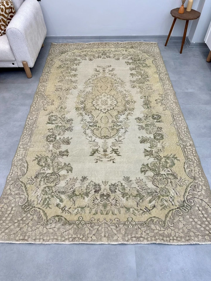 Бежевый антикварный ковер 6x9, турецкий ковер-ушак, ручной работы, шерстяной небольшой ковер ручной работы - Изображение 2 из 4