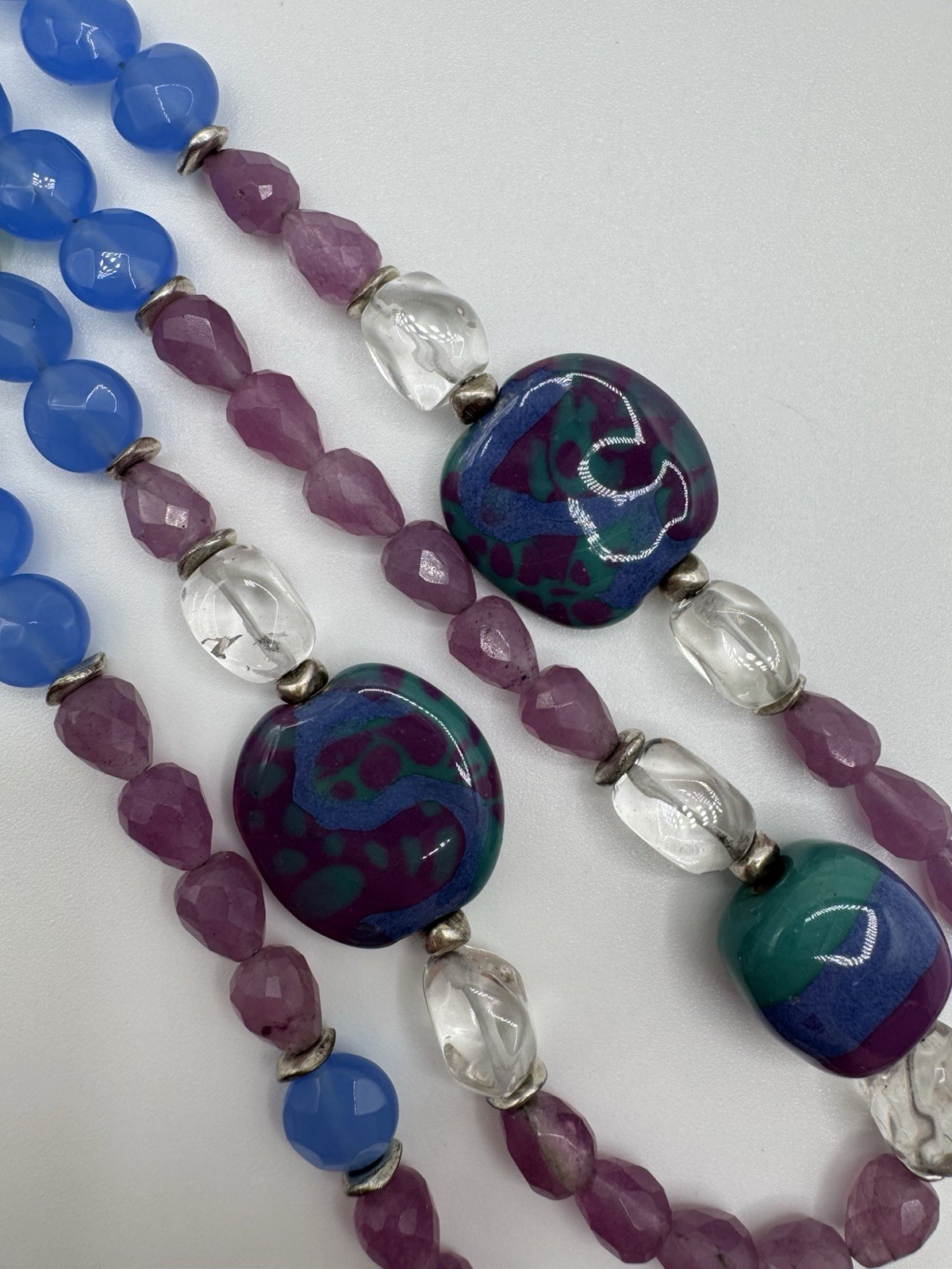 Womens Large Stone Bead Statement Double necklace… - image 7