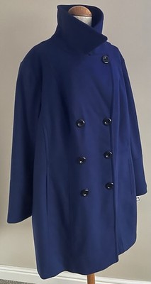 Anne Klein royal/kobaltblauer zweireihiger Wollmantel Größe 3X. Neu Mit Etikett