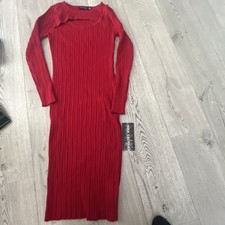 Nina Leonard Women's M Sexy  Red  Bodycon  Tea Length Dress Front Opening