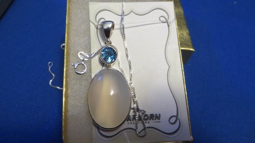 NEW! Stunning!  Starborn Creations Blue Topaz Gemstone Pendant Silver Necklace