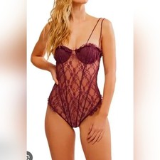 Free People X Intimately Lace Bodysuit in Deep Burgundy Small