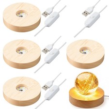 Sileasncei 4PCS Lighted Base for Glass Art, 4 Inch Wooden LED Display Stand