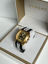 Versace Dominus Chronograph Gold Dial Black Silicone Strap Watch  VE6H00223