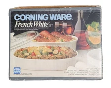 Vintage Corning Ware French White F-260 Oval Casserole Set - New, Open Box